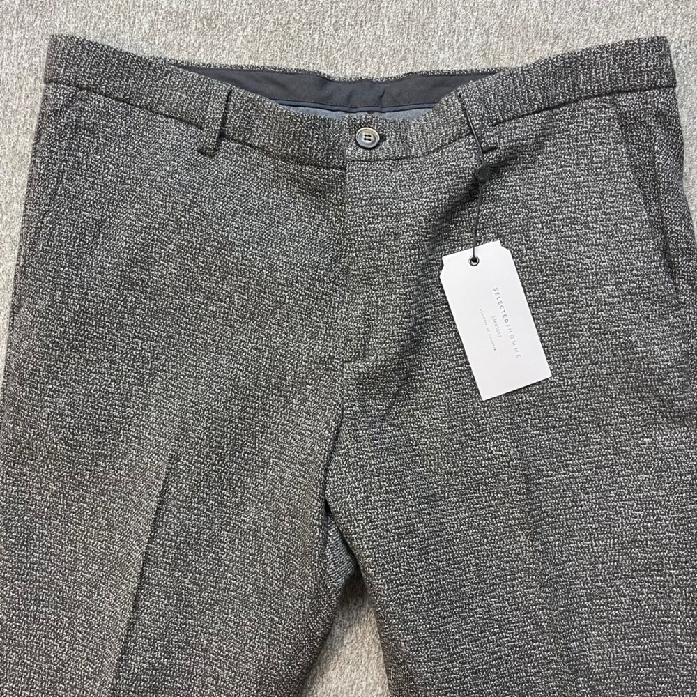 Selected Homme Identity Skinny Mathcern Trousers Mens 36/34 Black White Textured